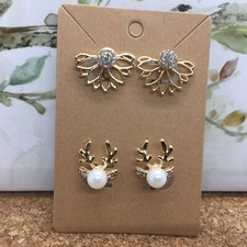 4 PC Matching Clip-on Non Pierced Earrings Set Gold-Tone New Free Ship 4449