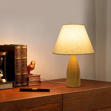 Wood Table Lamps Table Desk Reading Light for Small Space Bedroom Home Office