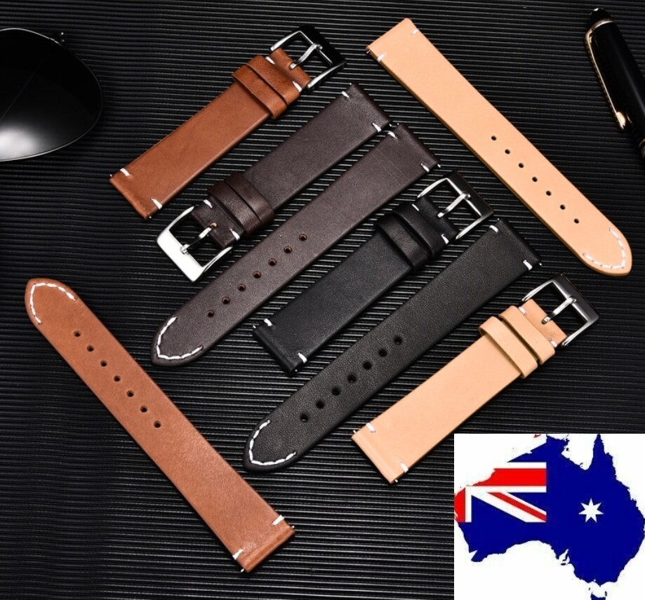 Stitched Ends Quick Release Solid Calf Leather Band Strap suit Smart Watch QR6