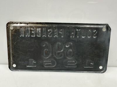 Rare Vintage 1961 South Pasadena CA 696 Bicycle License Plate