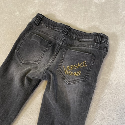 Young Versace Jeans Size 5 Yrs Black Denim Embroidered Logo Adjustable Waist - Picture 3 of 15
