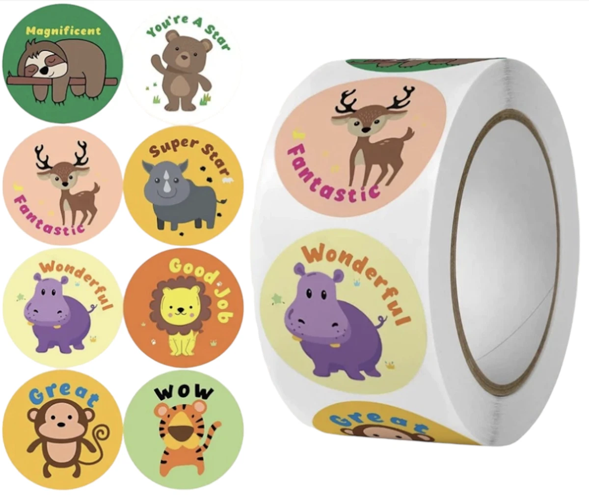 Positive Reward Merit Stickers 2.5cm 50/100pc Teacher Award Kids Party Animals