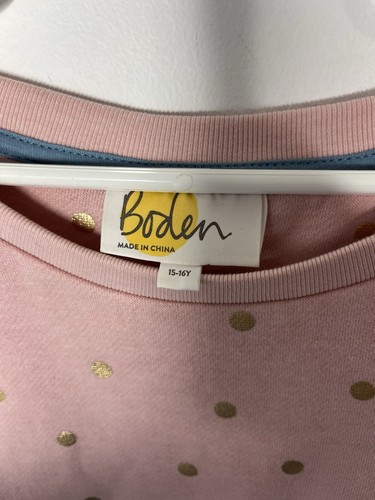 Boden Girls Size 15-16Y Pink Sweatshirt W/ Gold Polkadots - Picture 2 of 6