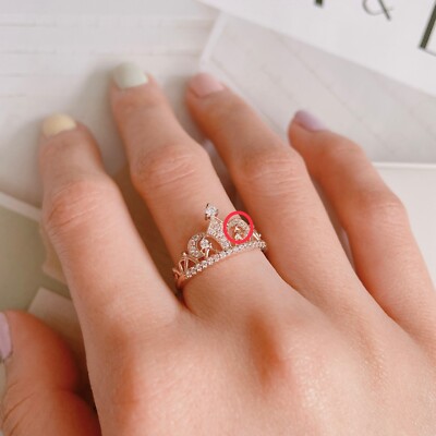 Rose gold princess crown ring jewelry_faux crystals_size