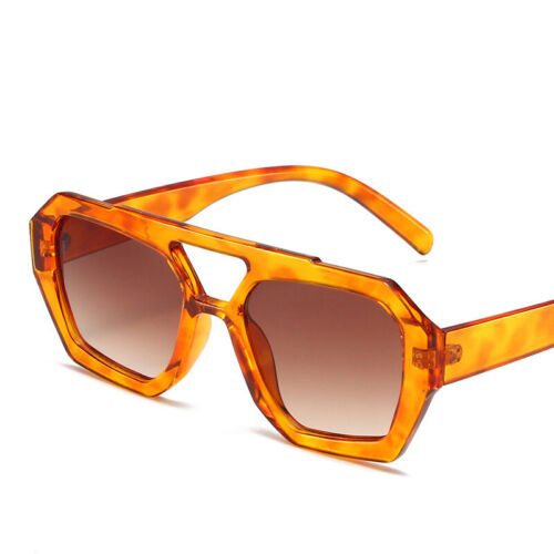Retro Trendy Square Sunglasses Stylish Hexagonal Frame Double Bridge Sun Glasses - Picture 24 of 30