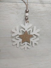 New Snowflake Star Christmas Cutout Glitter Tree Ornament Wood Winter Holiday