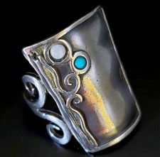 Designers Turquoise  Opal Ring 925 Sterling Silver size 6.5 Handmade T.Z Israel