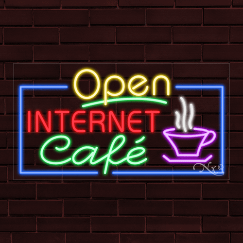 NUEVO LETRERO INTERIOR VENTANA FLEX LED 33x18x1 PULGADAS "INTERNET CAFÉ ABIERTO" 35522 - Imagen 1 de 1