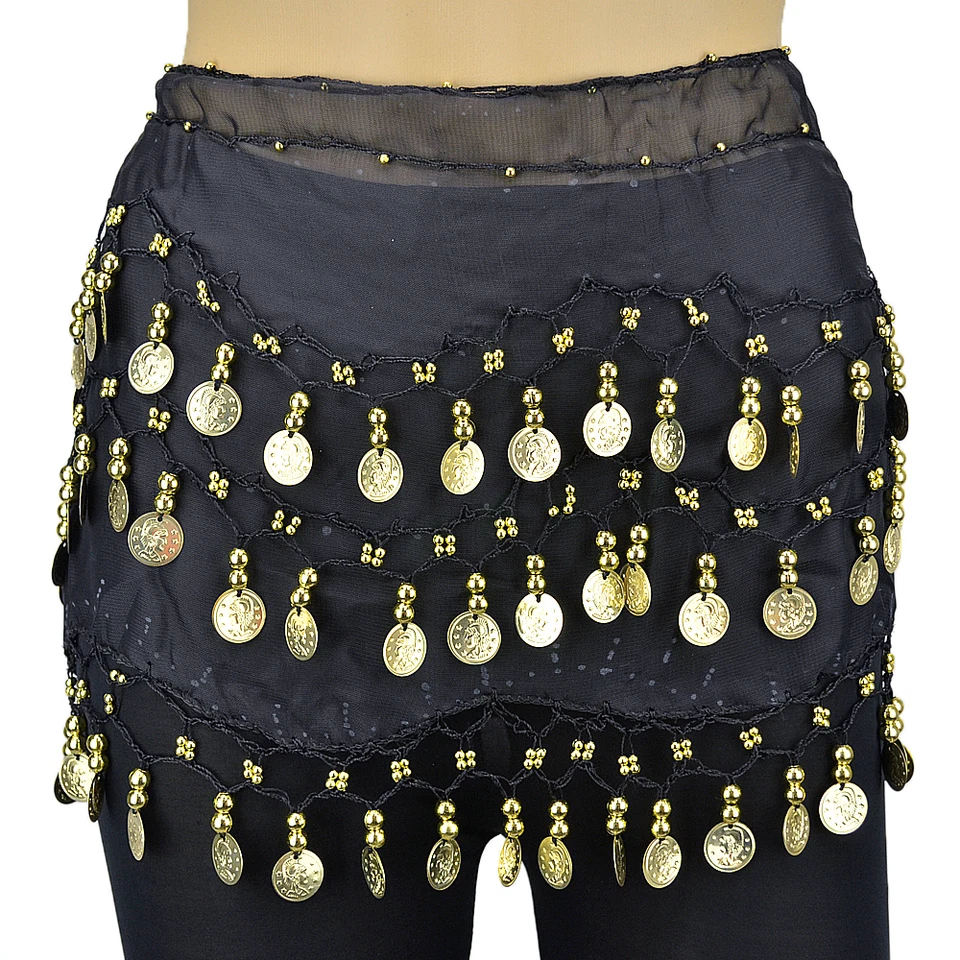 10 piezas Falda de danza del vientre Bufanda Cinturón envolvente de cadera Venta al por mayor Monedas de gasa de bajo precio Foto 2 de 4