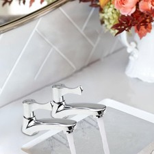 2x Bathroom Twin Taps Set Hot and Cold Pair Tap Traditional Bath Basin Sink Taps