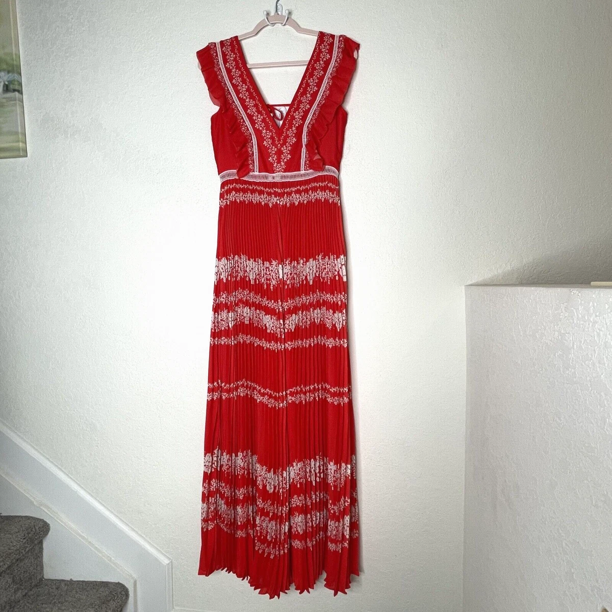 self portrait red embroidered maxi dress Self-Portrait Bow Embroidered Cotton Midi-Dress