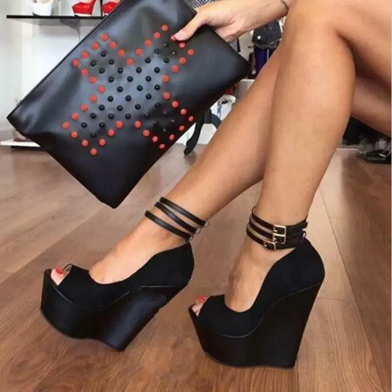 Women Ankle Strap High Heels Sexy Wedge Sandals Open Toe Platform Shoes Clubwear