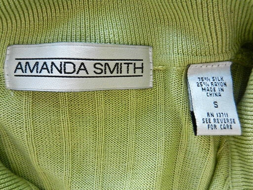 Vintage 90-s AMANDA SMITH Silk Lightweight Green Ribbed Cardigan, S, NEW - Picture 6 of 7