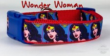 Wonder Woman dog collar handmade adjustable buckle 1" or 5/8" wide or leash