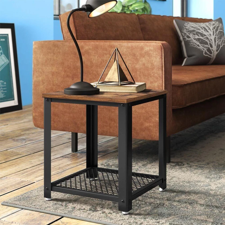 Tavolino Caffe Divano Salotto Quadrato Design Moderno Industriale Legno Metallo - Immagine 2 di 4