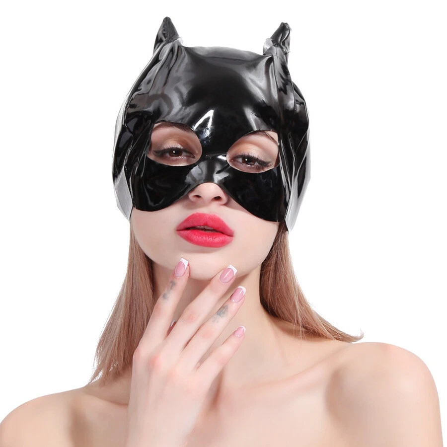 Cat Face Mask Cosplay Pointy Ear Costume Bright Patent Leather Fancy Props Toys - Image 3 of 4