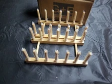 Brown Wood Dish Drying Rack, Kitchen Countertop Plate Display Holder, Set of 2