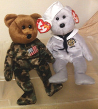 NEW OLD STOCK 2003 Ty Beanies RONNIE Sailor  HERO Army bears-MWMT-Retired