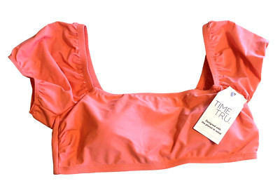 TIME & TRU Womens Plus 3X 24W-26W Peach Glow Halter Puff Sleeve Bikini TOP NWT