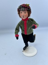 Byers Choice 2010 Ice Skating Boy Green Jacket Plaid hat