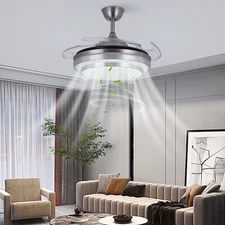 42Inch Ceiling Fan Light Round Chandelier LED Lamp 3 Color Change With Remote