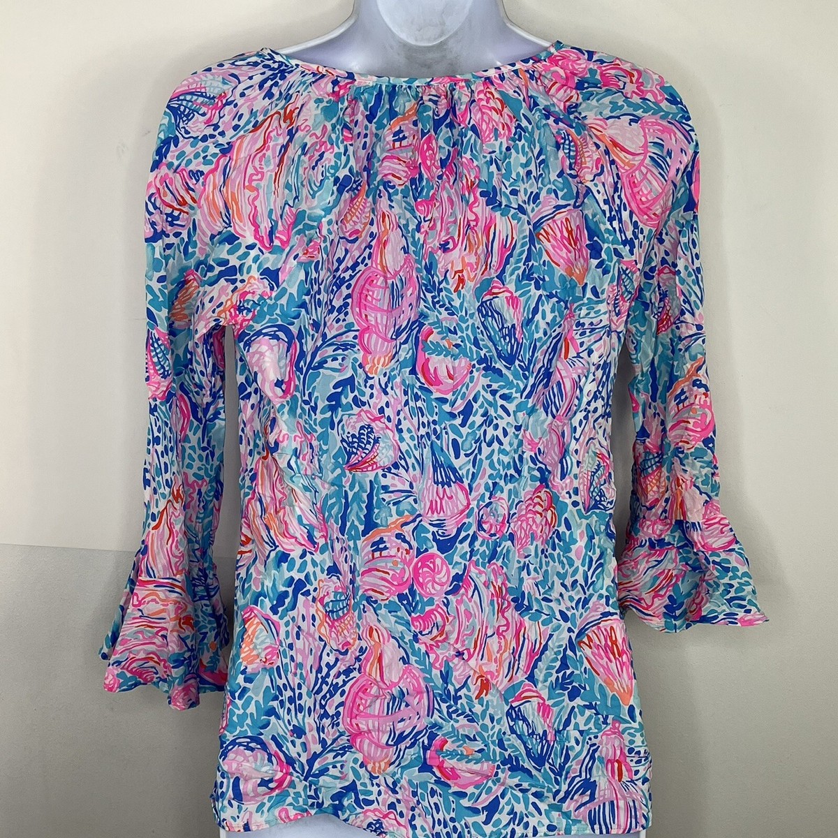 Lilly Pulitzer Womens Top Sz XXS Pink Blue Seashells Long