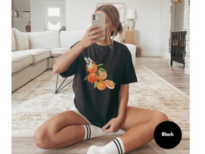 Vintage Orange Shirt, Art Graphic Fruit Shirt, Pastel Drawing Oranges Shirt, Foo