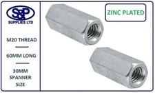 M20 / 20MM DEEP NUT STEEL ZINC PLATED 20mm  M20 BZP CONNECTOR NUT 60MM LONG