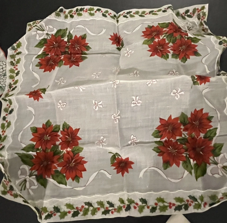 Vintage Lot 9 Ladies Handkerchiefs Assorted Sizes Poinsettia/Christmas - Image 3 of 4