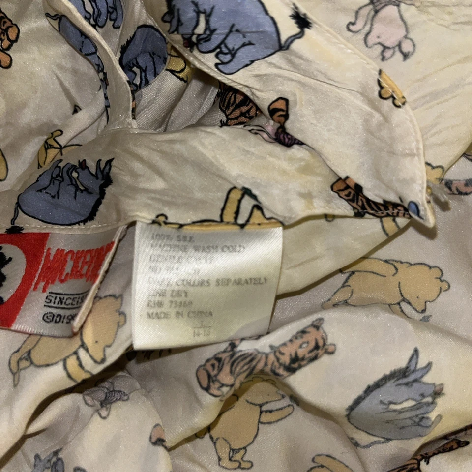 Mini Vestido Sin Mangas Vintage Años 90 Mickey Inc Disney 100% Seda Talla L Winnie The Pooh Foto 4 de 4