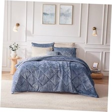 Queen Comforter Set, Velvet Comforter Set , Luxury Diamond Full/Queen Blue