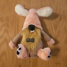 Dog Gnome Plush Shelf Sitter Bearded Pink Ears Brown Bone Paw Pads Stuffed Toy