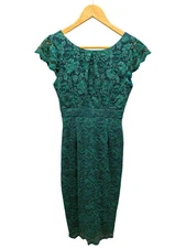 ABS by Allen Schwartz Dress Lace Sheath Women’s Size S Green Floral Cocktail Y2K