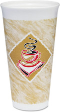 Dart 20X16G Foam Hot/Cold Cups 20 Oz. Cafe G Design White/Brown with Red Accents