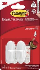 Command Small Designer Hooks, White - Pack of 2 Hooks and 4 Adhesive Strips - 4.33 per strip