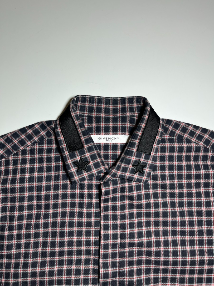 Givenchy Embroidered Stars Collar Check Long Sleeve Shirt Men's