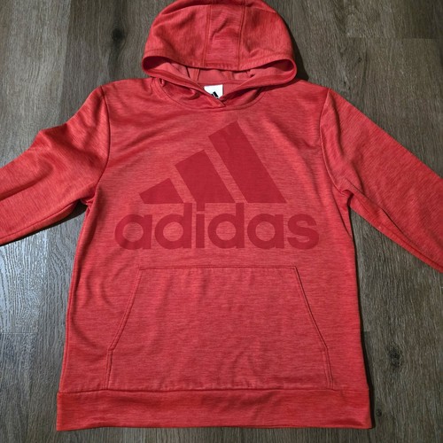 Adidas Boys Pullover Hoodie Athletic Hooded Sweater Red Size 14/16 Large - Picture 2 of 5