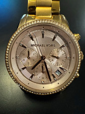 Michael Kors MK6357 Gold Tone Quartz Chronograph Date Watch, 50m, Rose Dial