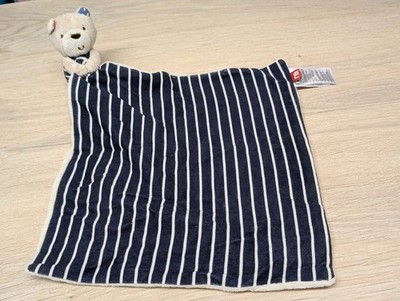 Mothercare My Bedtime Blankie Teddybär Stofftier Navy Weiß Streifen Decke