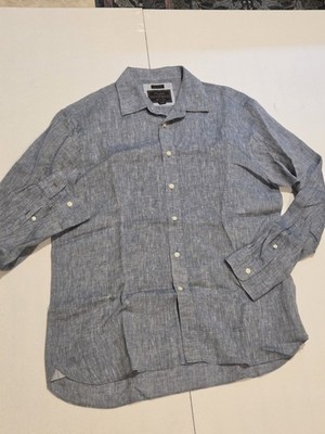 Jos A Bank Dress Shirt Mens Large Blue Linen Chambray Reserve 