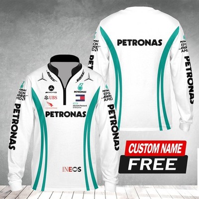 Custom Name - Men's Mercedees Logo Racing White Long Sleeve Shirt - USA Size