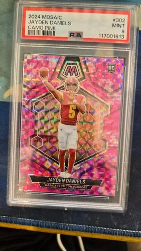 JAYDEN DANIELS 2024 MOSAIC ROOKIE CAMO PINK PRIZM COMMANDERS RC PSA 9 Q5939