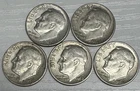 Lot of (5) 1960, 61, 62, 63, 64 D Mint Roosevelt 90% Silver Dimes 10c Coins