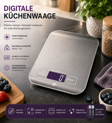 Digital Kitchen Scale 5kg 1g Stainless Steel Food Scale LED Display Baking