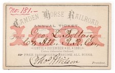 1881 Camden Horse Railroad Annual Pass New Jersey ( Animal Powered Transit )