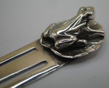 Fabulous Solid Silver 925 Bookmark With A Frog On A Lily Pad Topper
