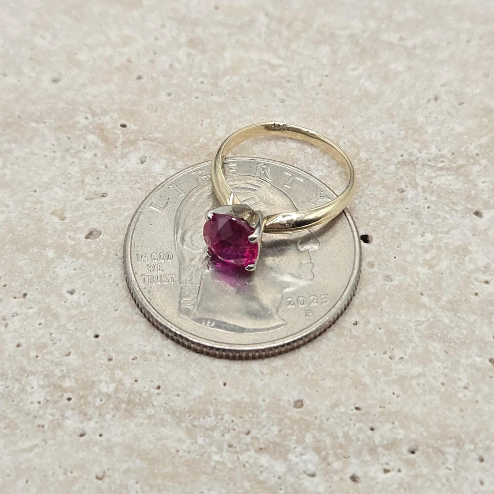 Solid 14K Yellow Gold Ring with Ruby – Size 1.75 - image 5