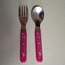 Kids Pink Mermaid Fish Stainless Steel Plastic Fork Spoon Set Animal Print
