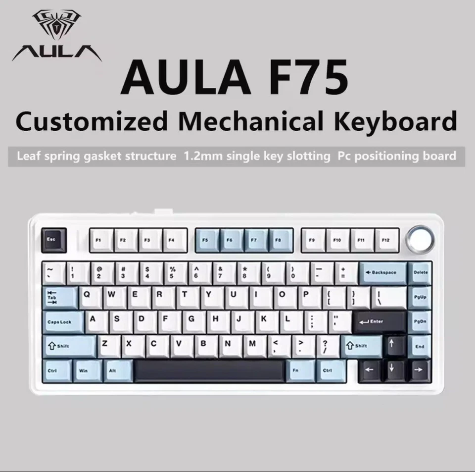 Aula F75 Tri-mode Hot-swap RGB Gaming Mechanical Keyboard Sea Salt Blue  - Image 2 of 4