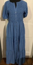 Sundance Topsail Tiered Blue Seersucker Striped Maxi Dress Size Small